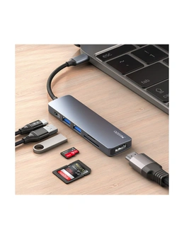 Orotec Yesido HB11 6-in-1 Aluminium Alloy USB-C Multiport Hub Adapter with 4K HDMI & Card Reader, Grey