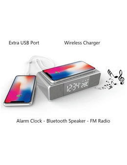 Orotec NexGen Smart Wireless Charger Alarm Clock - Bluetooth Speaker - FM Radio - Temperature Display