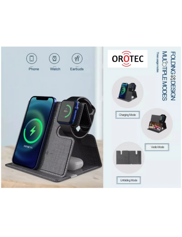 Orotec Foldable Fabric Finish 3-in-1 15W Wireless Charger for Apple, hi-res image number null