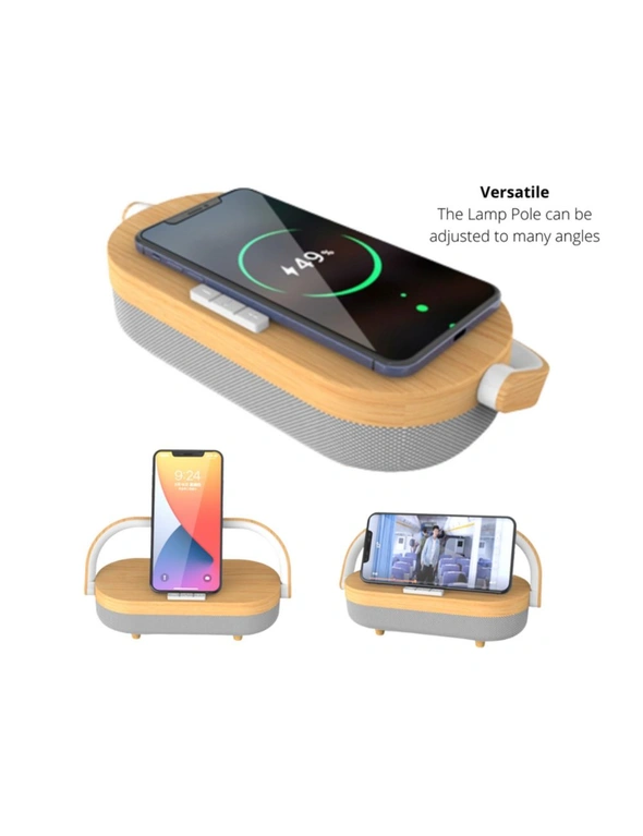 Orotec Eco Wooden Wireless Charger Bluetooth Speaker with LED Light, hi-res image number null