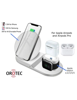 Orotec 10W 3-in-1 Fast Charge Triple Wireless Charger for Apple (White)