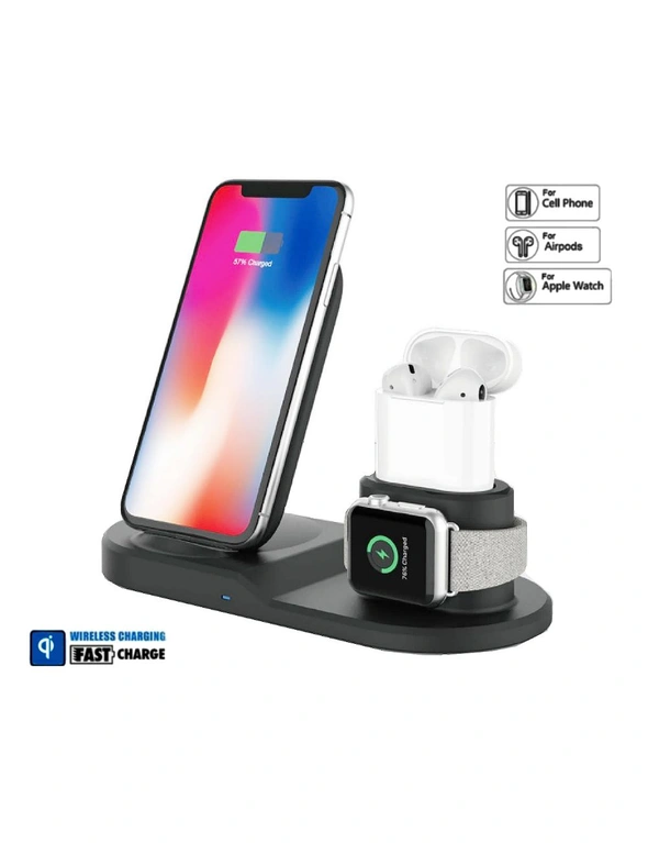 Orotec 10W 3-in-1 Fast Charge Triple Wireless Charger Stand for Apple (Square) Black, hi-res image number null