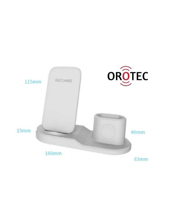 Orotec 10W 3-in-1 Fast Charge Triple Wireless Charger Stand for Apple (Square) White, hi-res image number null