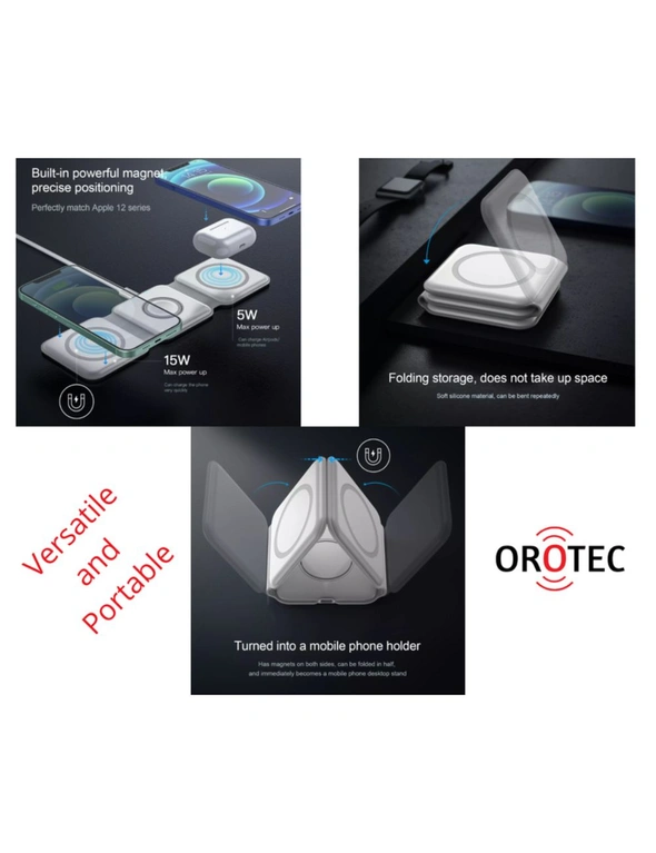 Orotec 3-in-1 Foldable Triple Wireless Charger MagSafe Made for Apple Products, hi-res image number null