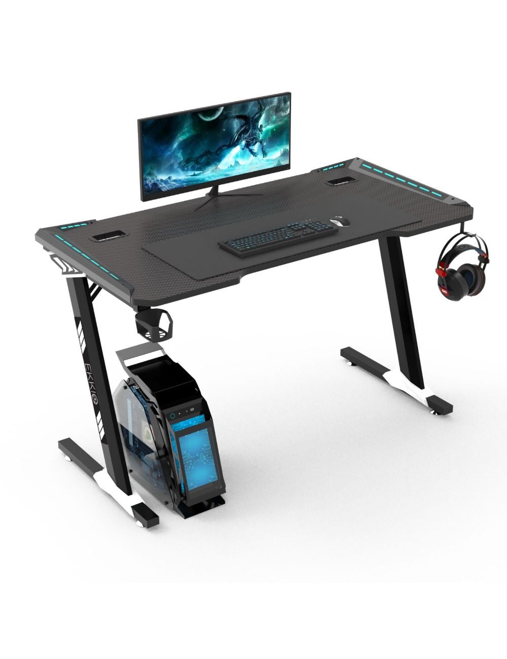 EKKIO RGB Gaming Desk Z Shape Black 100cm | Millers Australia