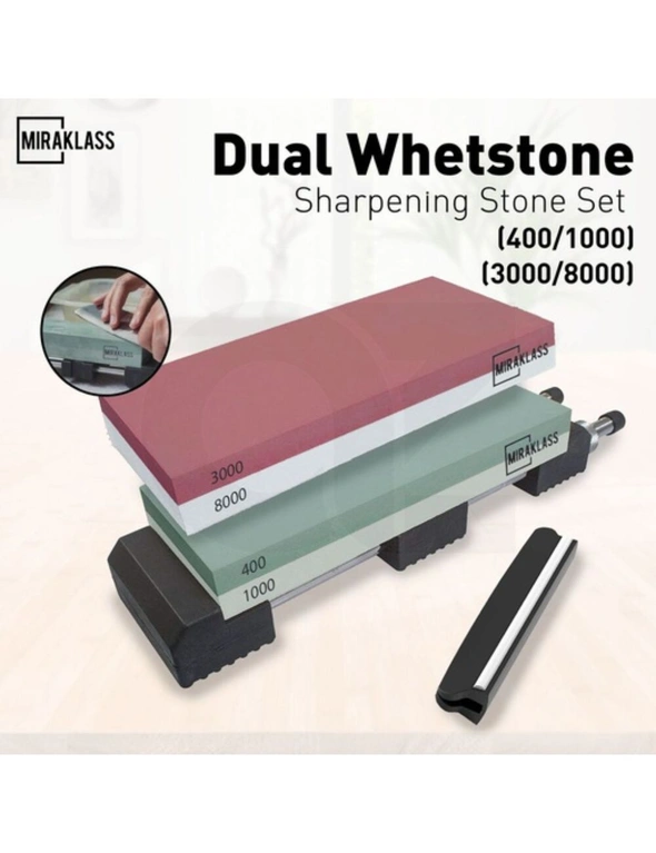 Miraklass Dual Sharpening Premium Whetstone Knife Waterstone Grind Knife Sharpener Grit Set (400/1000+3000/8000 Grit), hi-res image number null