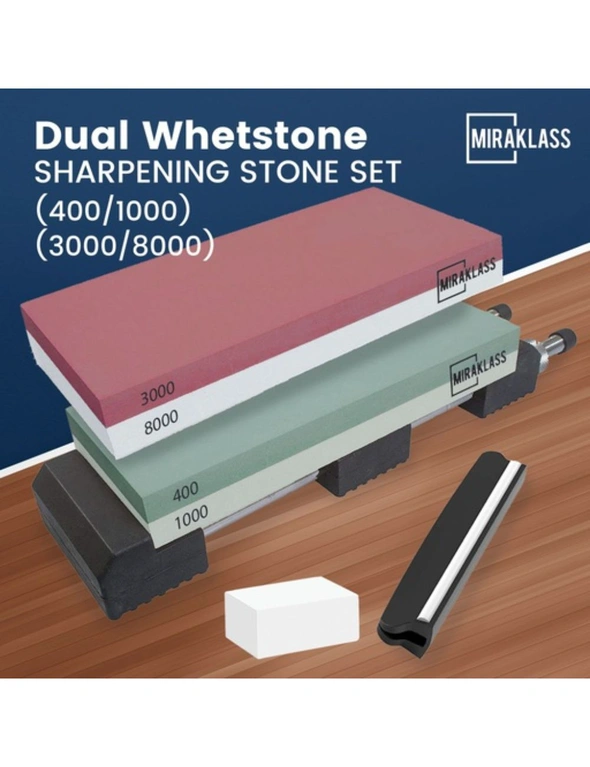 Miraklass Dual Sharpening Premium Whetstone Knife Waterstone Grind Knife Sharpener Grit Set (400/1000+3000/8000 Grit), hi-res image number null