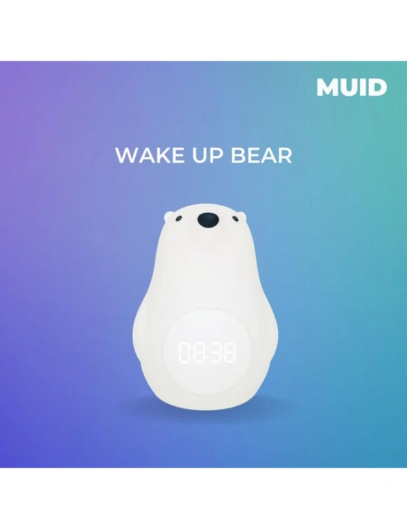 MUID Cute Bear Silicone Rechargeable LED Light Bedside Table Digital Alarm Clock, hi-res image number null