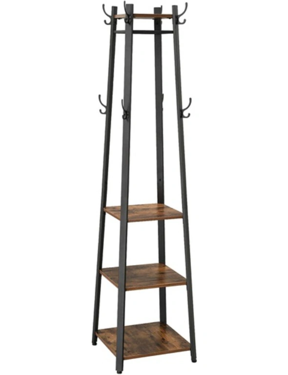 VASAGLE Rustic Brown and Black Coat Rack Stand with 3 Shelves, hi-res image number null