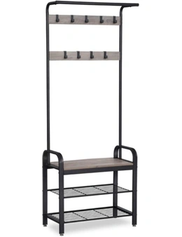 VASAGLE Greige and Black Coat Rack Stand with Bench 183cm
