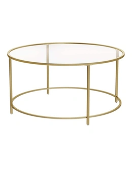 VASAGLE Round Coffee Table, Sofa Table with Tempered Glass Gold Metal Frame