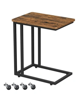 VASAGLE Rustic Brown and Black Side Table with Steel Frame and Castors
