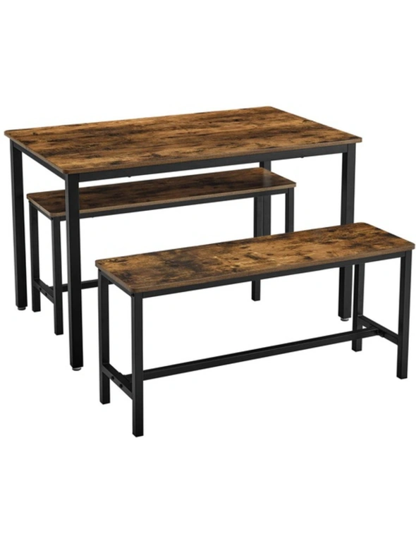 VASAGLE Dining Table Set with 2 Benches Rustic Brown and Black, hi-res image number null