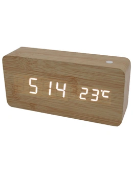TODO White Led Wooden 3 Alarm Clock + Temperature Display Usb/Battery Wood Black 6035