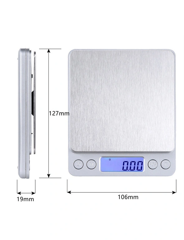 500G Stainless Steel Electronic Scale Clear Tray 0.01G Graduation Backlit Lcd Compact, hi-res image number null