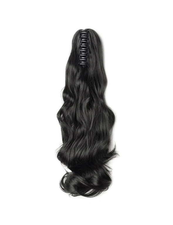 22" Hair Extension Black High Grade Ponytail Ribbon Clamp Claw Wavy, hi-res image number null