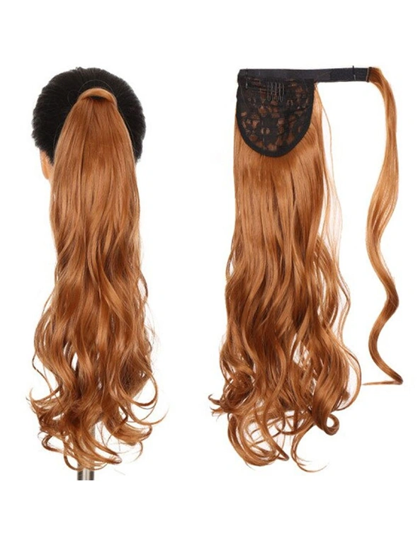 22" Chestnut Brown Hair Extension Quality Synthetic Hair Ponytail Curly Wavy, hi-res image number null