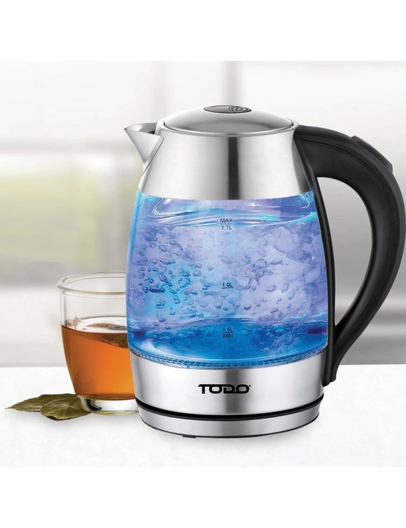 TODO 1.7L Glass Cordless Kettle Electric Dual Wall LED Water Jug - Stainless Steel, hi-res image number null