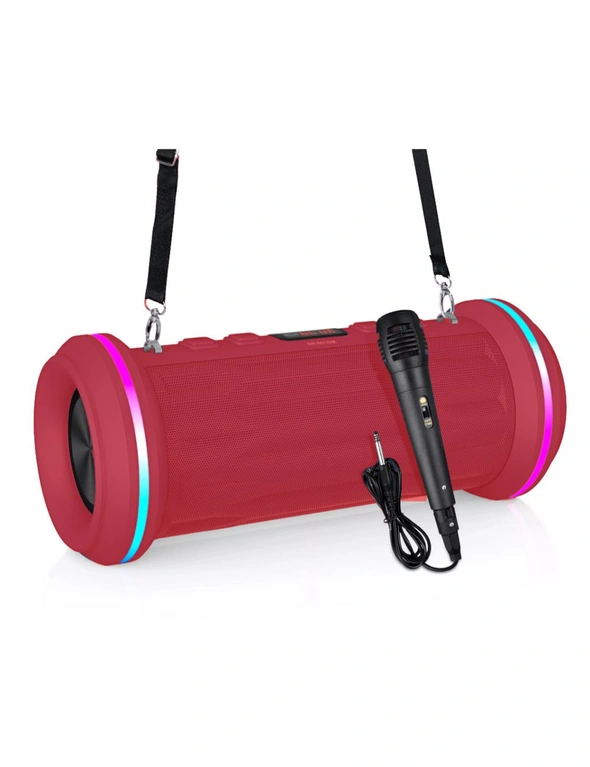 Bluetooth Wireless Karaoke Speaker w/ Mic RGB LED Rechargeable USB FM - Red, hi-res image number null