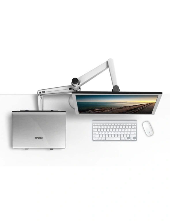 TODO Aluminium Dual Laptop + Monitor Stand Desk Clamp Mount Bracket VESA 75-100mm 2 Arm, hi-res image number null