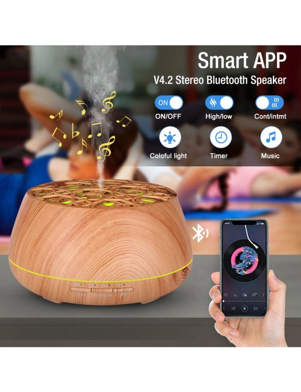 400Ml Bluetooth Humidifier Aromatherapy Diffuser Ultrasonic Led Speaker Dome - Woodgrain, hi-res image number null
