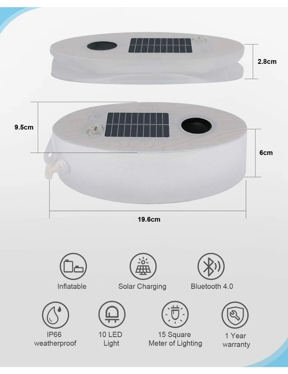 Bluetooth Speaker LED Light Solar USB Power Inflatable Soundpaq Camping IP66, hi-res image number null