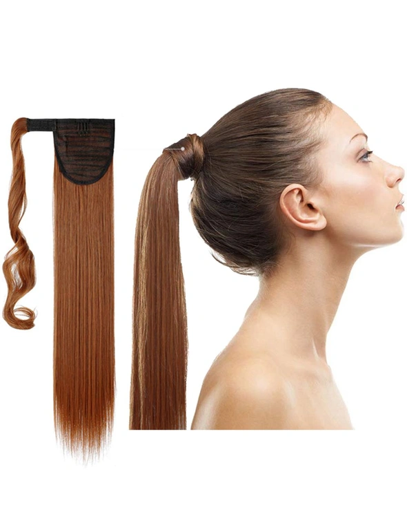 22" Chestnut Brown Hair Extension Synthetic Hair Ponytail Straight Ribbon, hi-res image number null