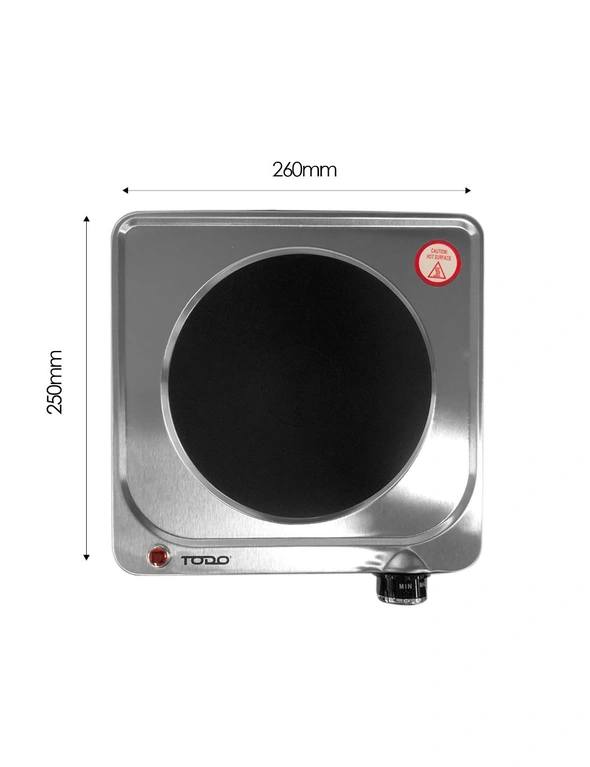 TODO 1500W Portable Hotplate Electric Cooktop - Single Plate Stainless Steel, hi-res image number null