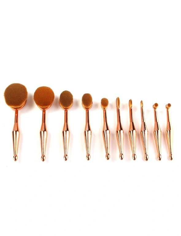 10 Piece Professional Oval Makeup Brush Set All In One Gold, hi-res image number null