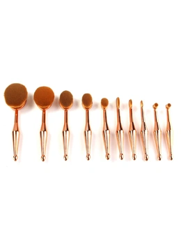 10 Piece Professional Oval Makeup Brush Set All In One Gold