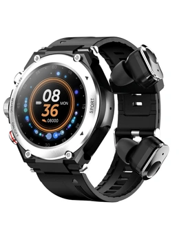 2 in 1 Bluetooth Smart Watch TWS Wireless Earphones 1.28" 9D Touch Screen BT 5.0 - Black