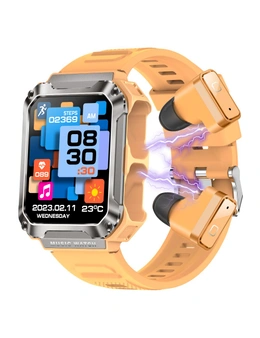 2 in 1 Bluetooth Smart Watch TWS Wireless Earphones 1.96" Touch Screen BT 5.0 Music - Black
