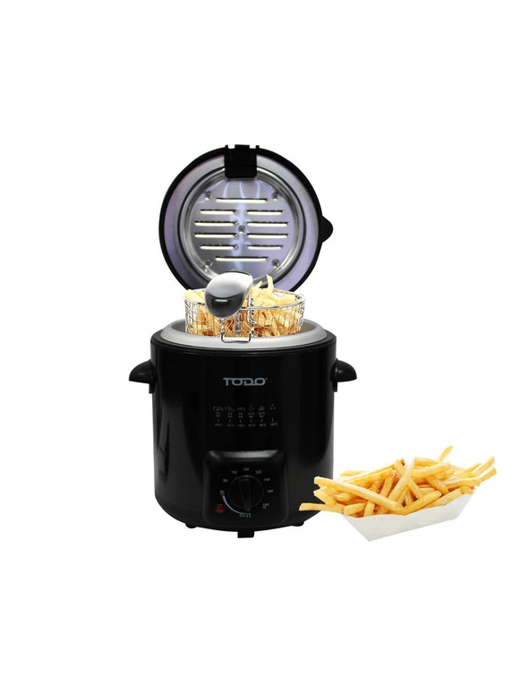 TODO 0.9L Deep Fryer Stainless Steel Housing Adjustable Thermostat Dial Basket, hi-res image number null