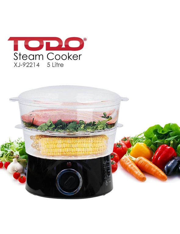 TODO 5L Stackable Steam Cooker 2 Tray 400W Power Dial Timer, hi-res image number null