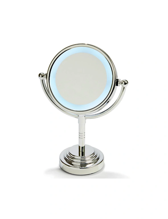 TODO 5" Led Backlit Make Up Mirror Double Side 1X / 3X Magnification Battery Silver, hi-res image number null