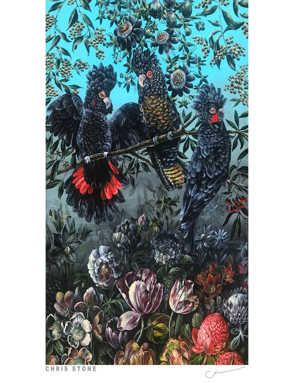 Wall Art Work Painting | Black Cockatoos by Australian Artist Chris Stone | Print on Archival Paper / Framed / Deluxe Canvas, hi-res image number null