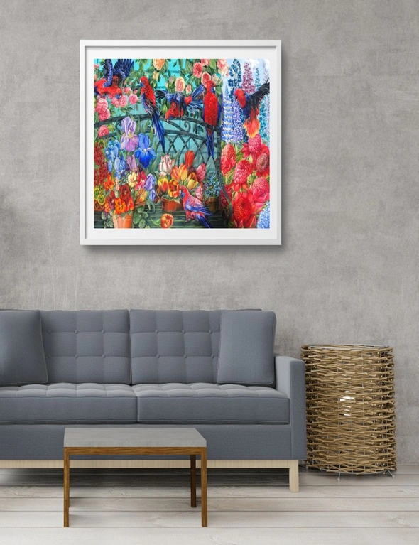 Wall Art Work Painting | Crimson Rosellas by Australian Artist Chris Stone | Print on Archival Paper / Framed / Deluxe Canvas, hi-res image number null