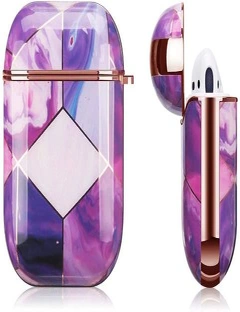 Pouch Me Apple Airpods 1 2 Case Cover TPU Design Key Chain Wireless Charging - Electroplated Purple Marble