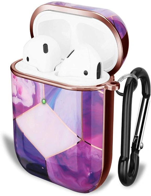 Pouch Me Apple Airpods 1 2 Case Cover TPU Design Key Chain Wireless Charging - Electroplated Purple Marble, hi-res image number null