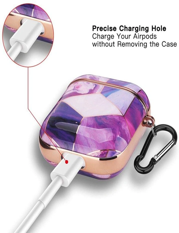 Pouch Me Apple Airpods 1 2 Case Cover TPU Design Key Chain Wireless Charging - Electroplated Purple Marble, hi-res image number null