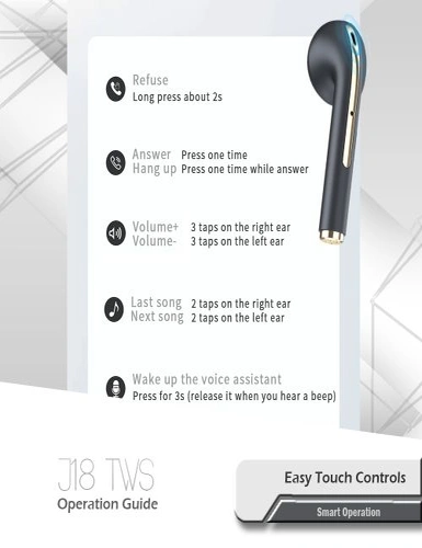 J18 TWS Earbuds Upgraded Bluetooth 5.1 Chip Touch Control in-Ear Headphones Stereo Sounds Deep Bass with Noise Cancelling Microphone, hi-res image number null