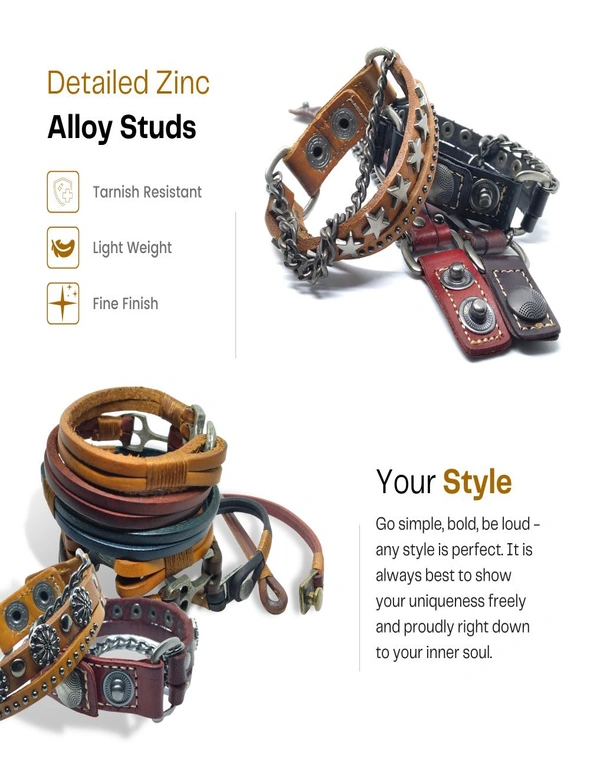 Pouch Me Genuine Leather Rockstar Bracelet Mooring Lock Handmade Multilayer Cowhide Leather Bracelet by Pouch Me ™, hi-res image number null