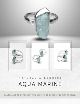 Pouch Me Aqua Marine Gemstone 925 Sterling Silver Ring Jewelry Uncut Raw Solitaire Crystal in Hammered Silver Rings One Piece