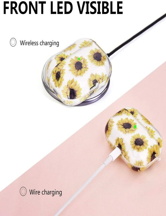 Pouch Me Apple Airpods Pro Case Cover Soft Silicone Floral Design with Key Chain Option Wireless Charging Support - Sunflower Clear Pro, hi-res image number null