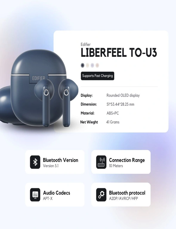LIBERFEEL Edifier TO-U3 Bluetooth Wireless Earbuds Retro Camera Design Low Latency Gaming TWS Earphones with Noise Canceling Mic & OLED Digital Display, hi-res image number null