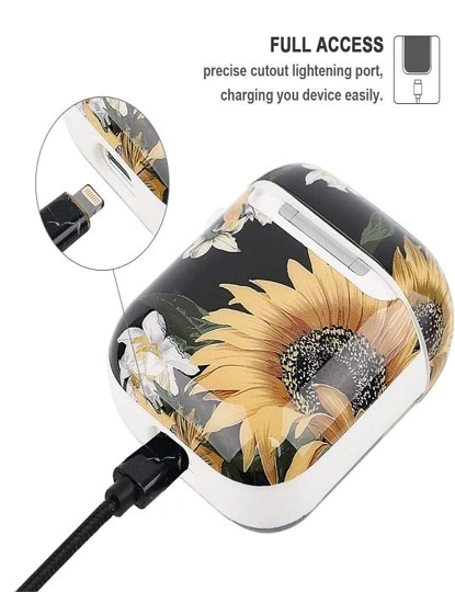 Pouch Me Apple Airpod Case 2 1 Soft TPU Design Keychain Accessory Option, Wireless Charging Support, Engineered for Perfect Alignment to Device, Apple Airpods Case 1 2 (Golden Daisy Flower), hi-res image number null