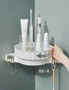 SOGA White 360 Degree Wall-Mounted Rotating Bathroom Organiser Corner Vanity Rack Toilet Adhesive Storage Shelf, hi-res