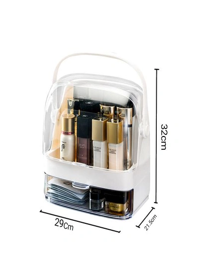SOGA 2 Tier White Countertop Makeup Cosmetic Storage Organiser Skincare Holder Jewelry Storage Box with Handle, hi-res image number null