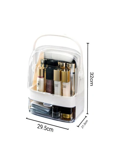 SOGA 2X 2 Tier White Countertop Makeup Cosmetic Storage Organiser Skincare Holder Jewelry Storage Box with Handle, hi-res image number null