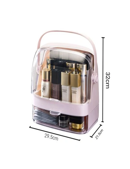 SOGA 2 Tier Pink Countertop Makeup Cosmetic Storage Organiser Skincare Holder Jewelry Storage Box with Handle, hi-res image number null